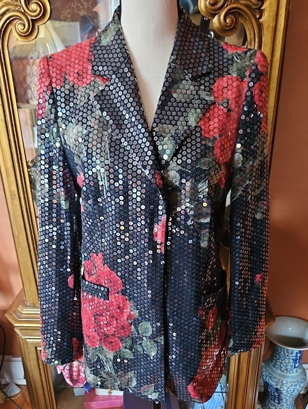 Escada Sequin Blazer with Floral Print